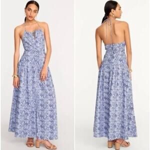 J. CREW COLLECTION Anguilla Halter Maxi Dress Dandelion Swirl Blue Sz 4 {UU28}